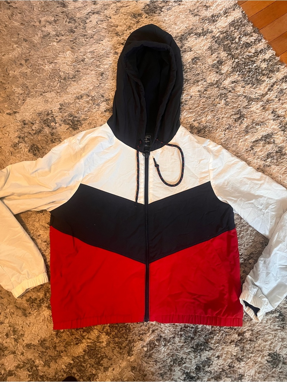 Abercrombie & Fitch Colorblock Hooded Windbreaker - Black/White/Red